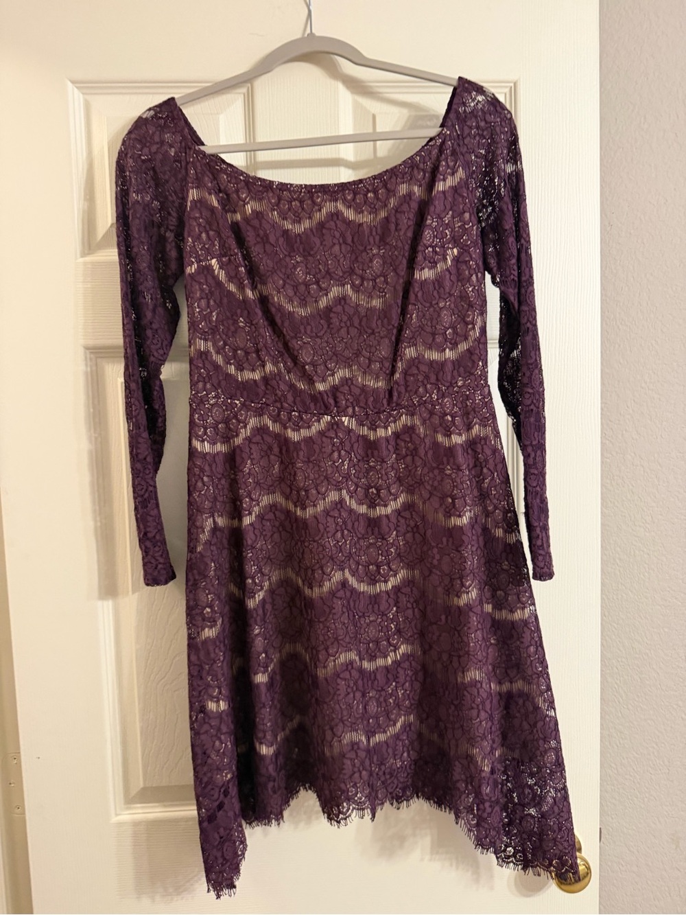 Xhilaration Purple Lace Long Sleeve A-Line Dress